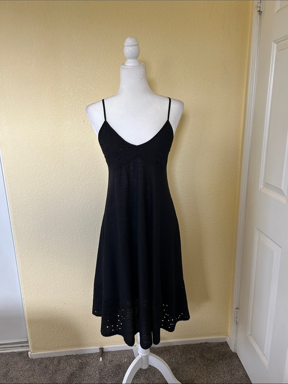 Zara Black Eyelet Midi Slip Dress